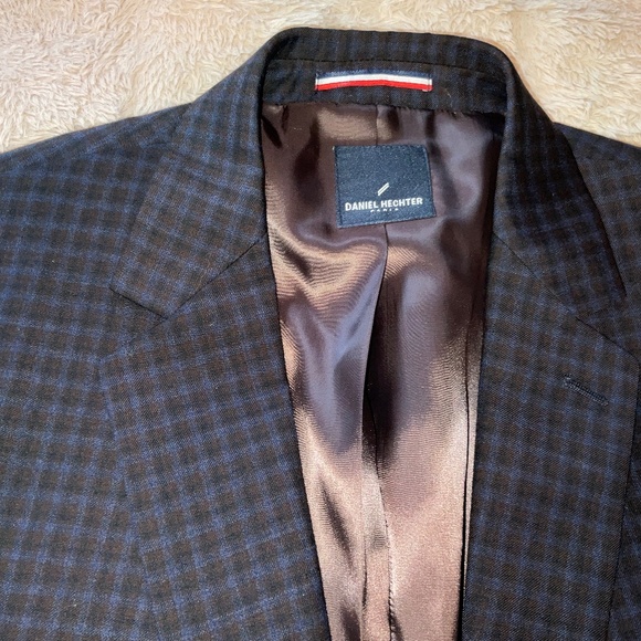 DANIEL HECHTER PARIS SPORTS COAT SZ 48 XL BROWN/BLUE PALID 100% WOOL